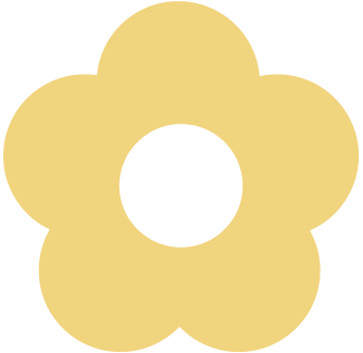 A stylized cartoon flower with five yellow petals and a black center.