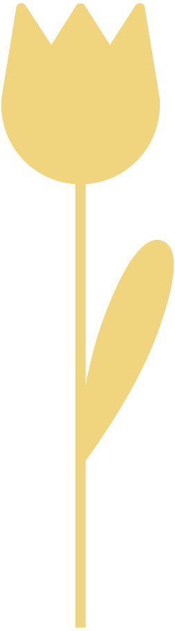 A simplified, stylized illustration of a yellow tulip flower with a single stem, a leaf, and three petals.
