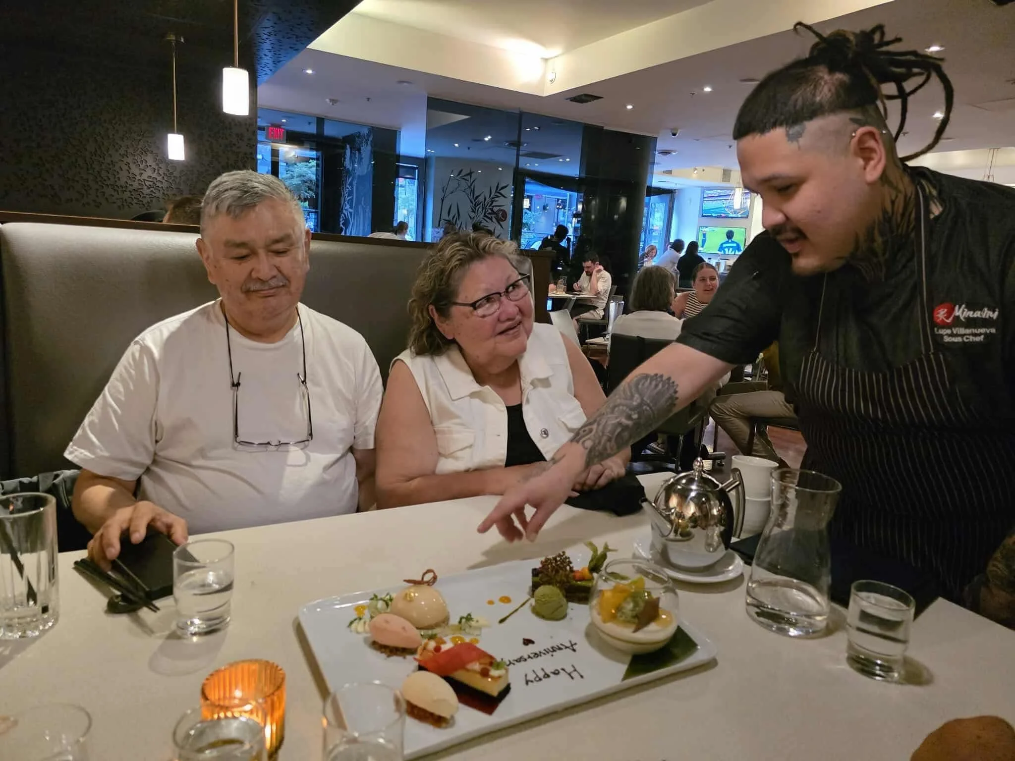 My ye'eh and dzeetsy (grandpa and grandma in Gitxsanimx) have been a huge part of my journey! They always paid for our music lessons. Here they are with my amazing chef uncle @yungsung1 

You can see how impressed they are with him.
