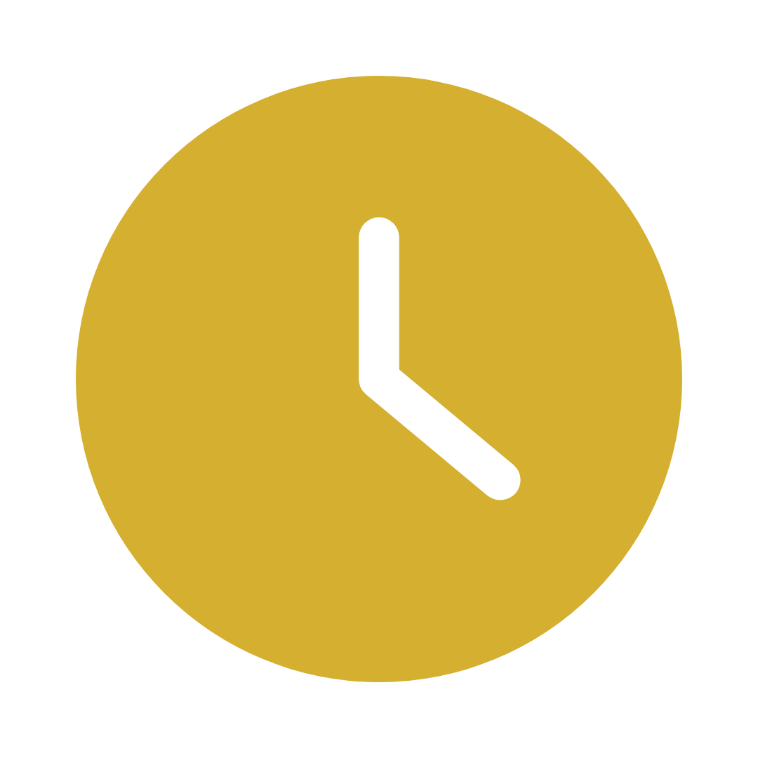 A round, yellow clock showing the time as 9:20.