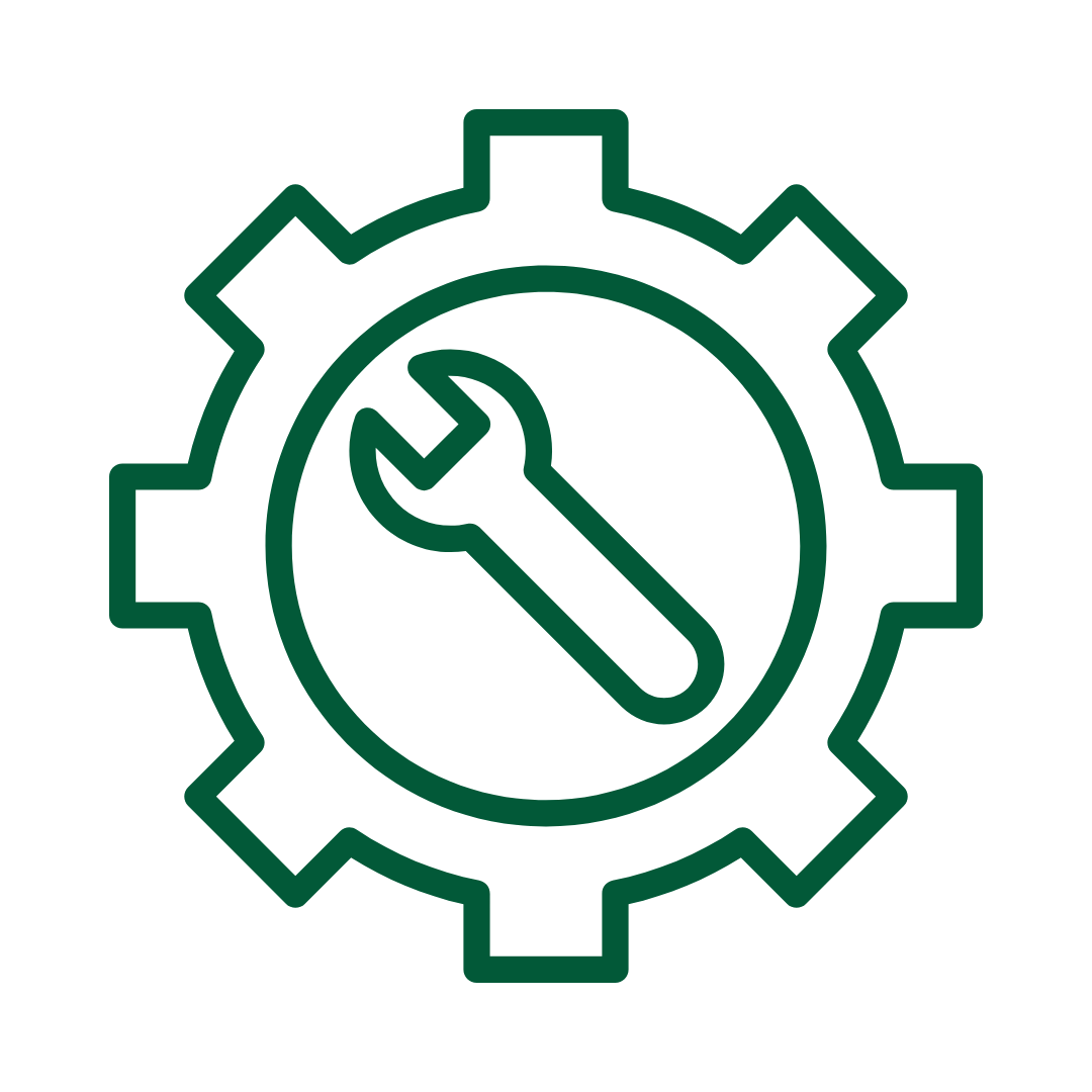 Gear encircling a wrench and screwdriver icon, representing maintenance or repair services.