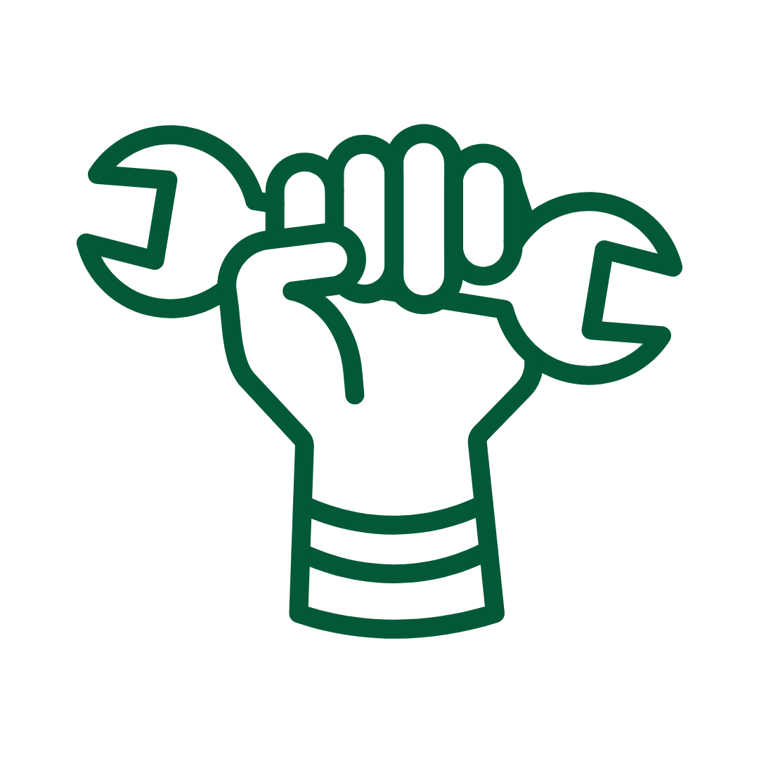 Outline of a clenched fist holding a wrench, with the word 'RESIST' integrated into the wrench design.