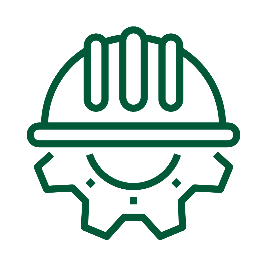 Outline of a construction helmet placed over a gear.