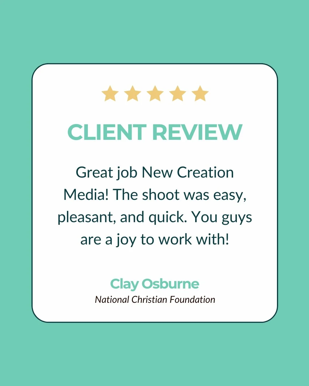 "Great job New Creation Media! The shoot was easy, pleasant, and quick! You guys are a joy to work with!" - Clay Osburne, National Christian Foundation Orlando

#NewCreationMedia #VideoProduction #ContentCreation #CreativeAgency #BrandStory