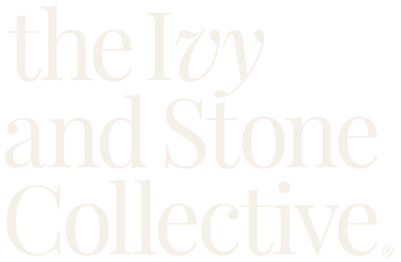 Text logo reading 'the Ivy and Stone Collective' in white serif font on a black background.