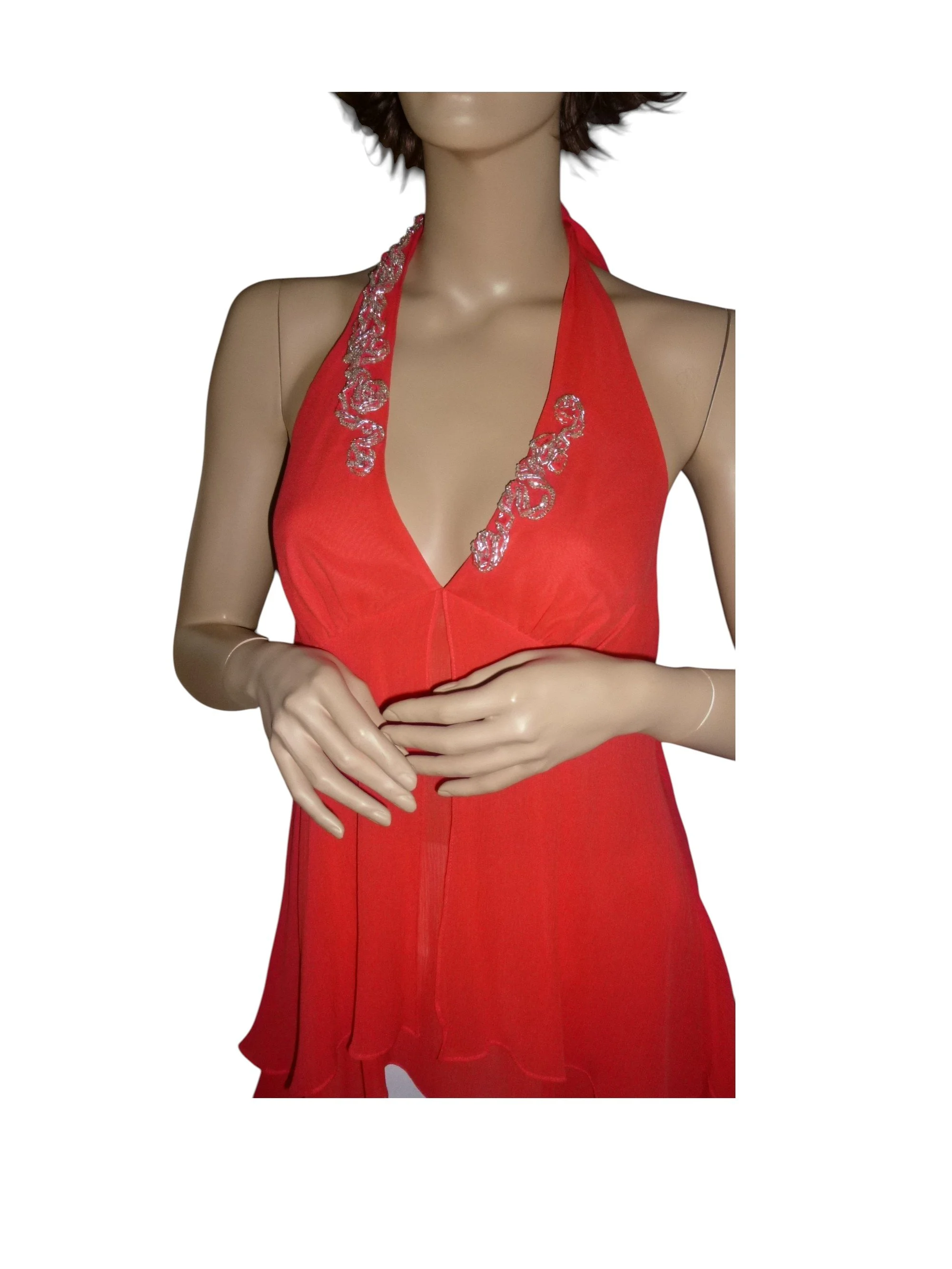 Karen Millen Oranje Chiffon Halter Top met Strassdetails