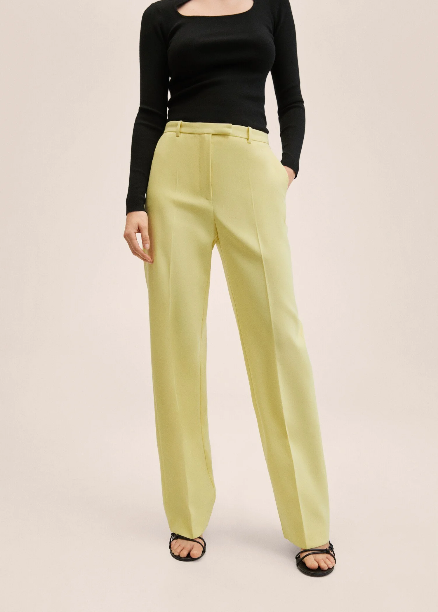 Mango Straight-fit Bleekgeel broek