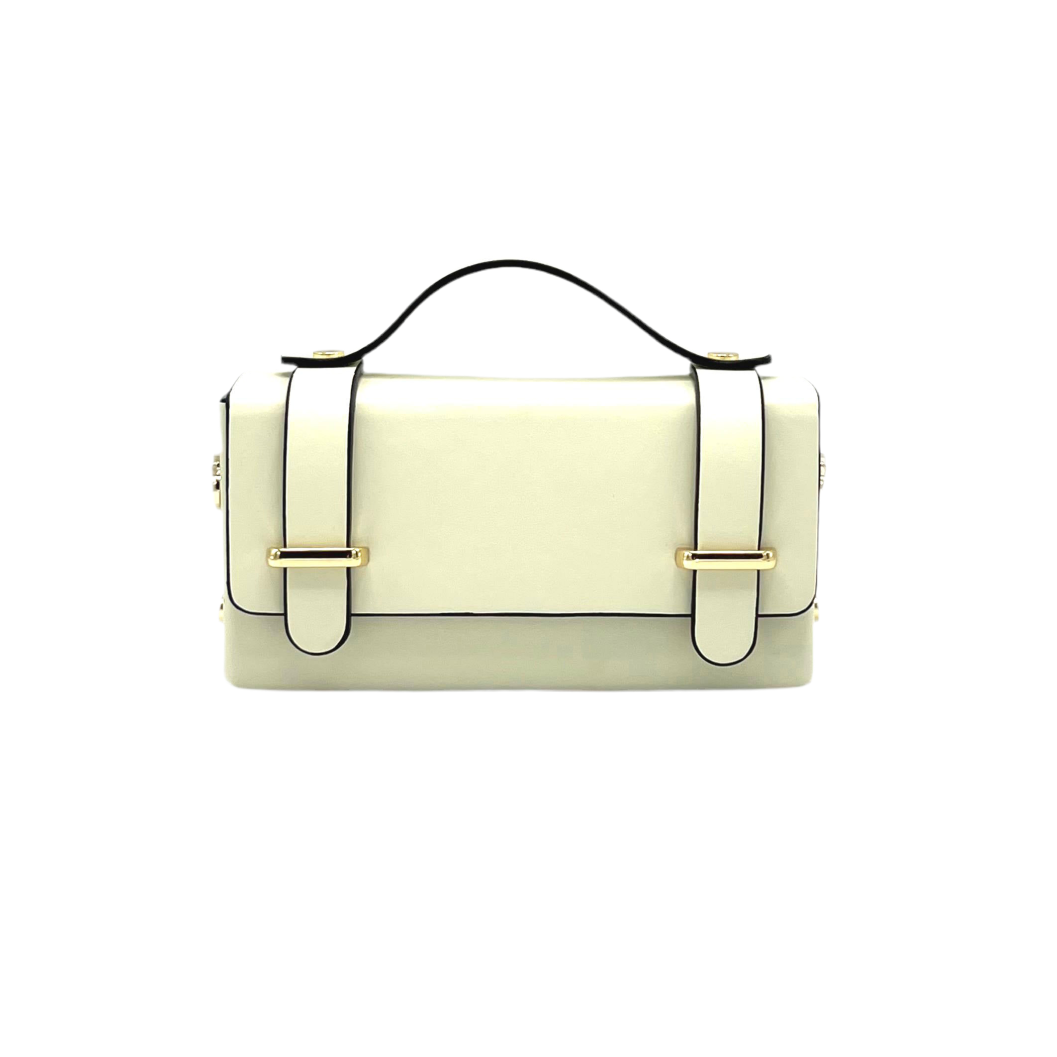 Mini clutch wit van echt leer met ketting, Gemaakt in Italië