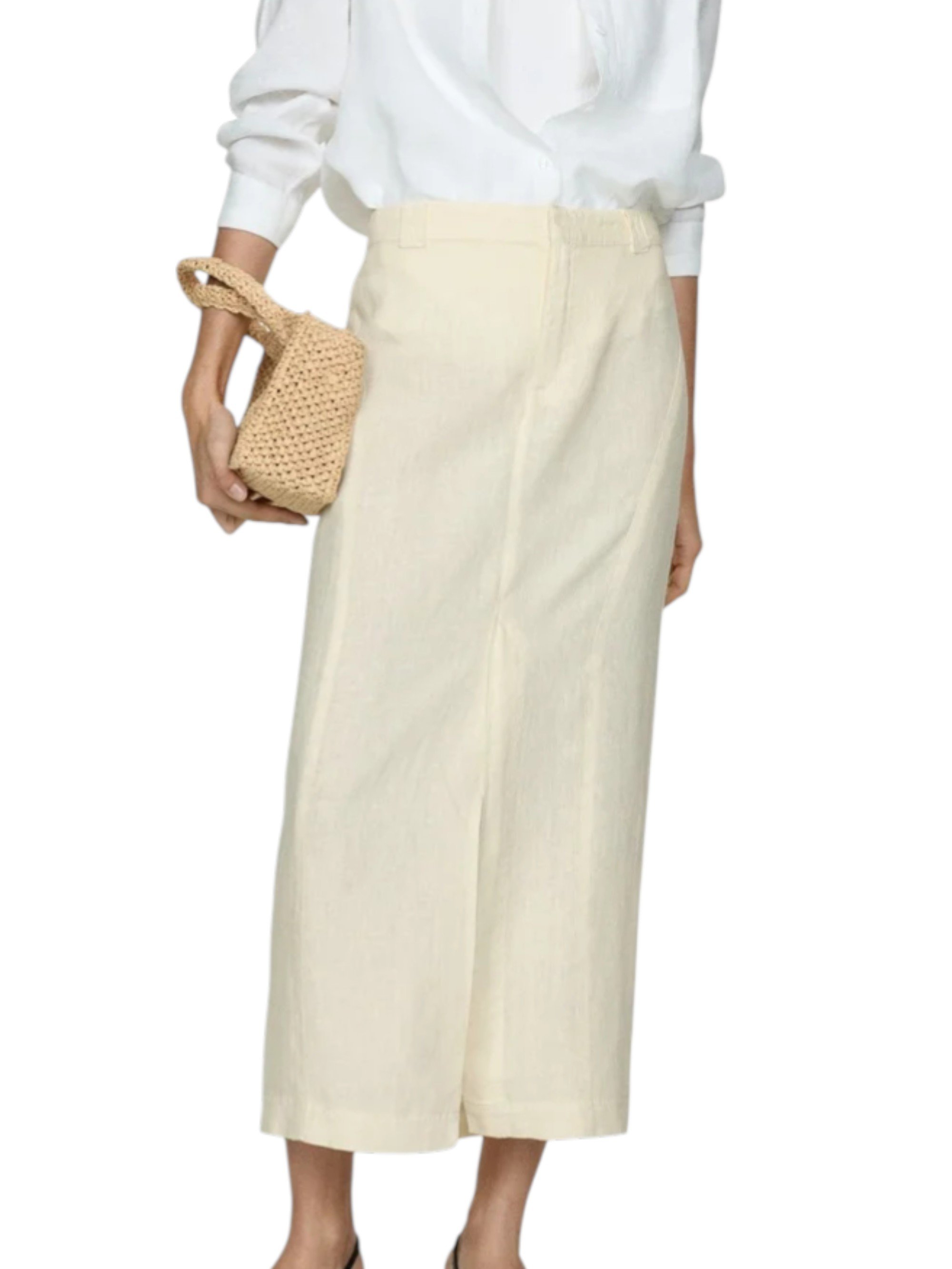 Mango luchtige linnen zomerrok met split