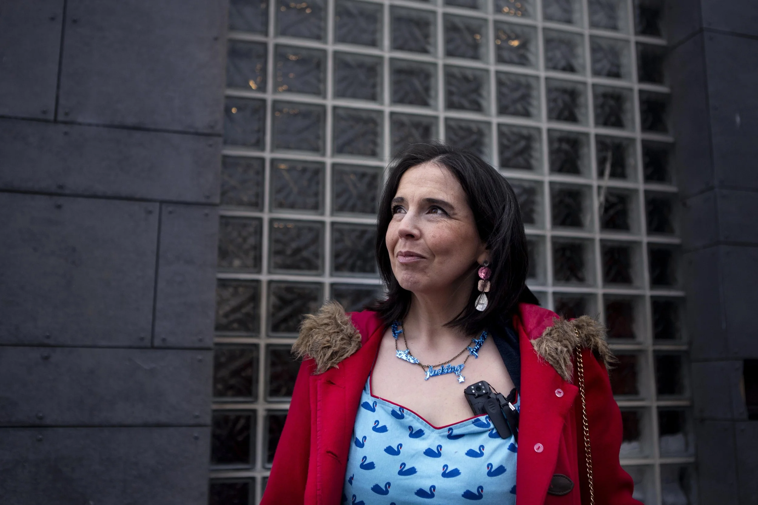 Independent councillor for Falkirk Laura Murtagh photographed outside the Cladhan Hotel, which houses around 90 asylum seekers and has been the site of repeated anti-immigration protests. In response, counter-protesters part of “Falkirk for All” have