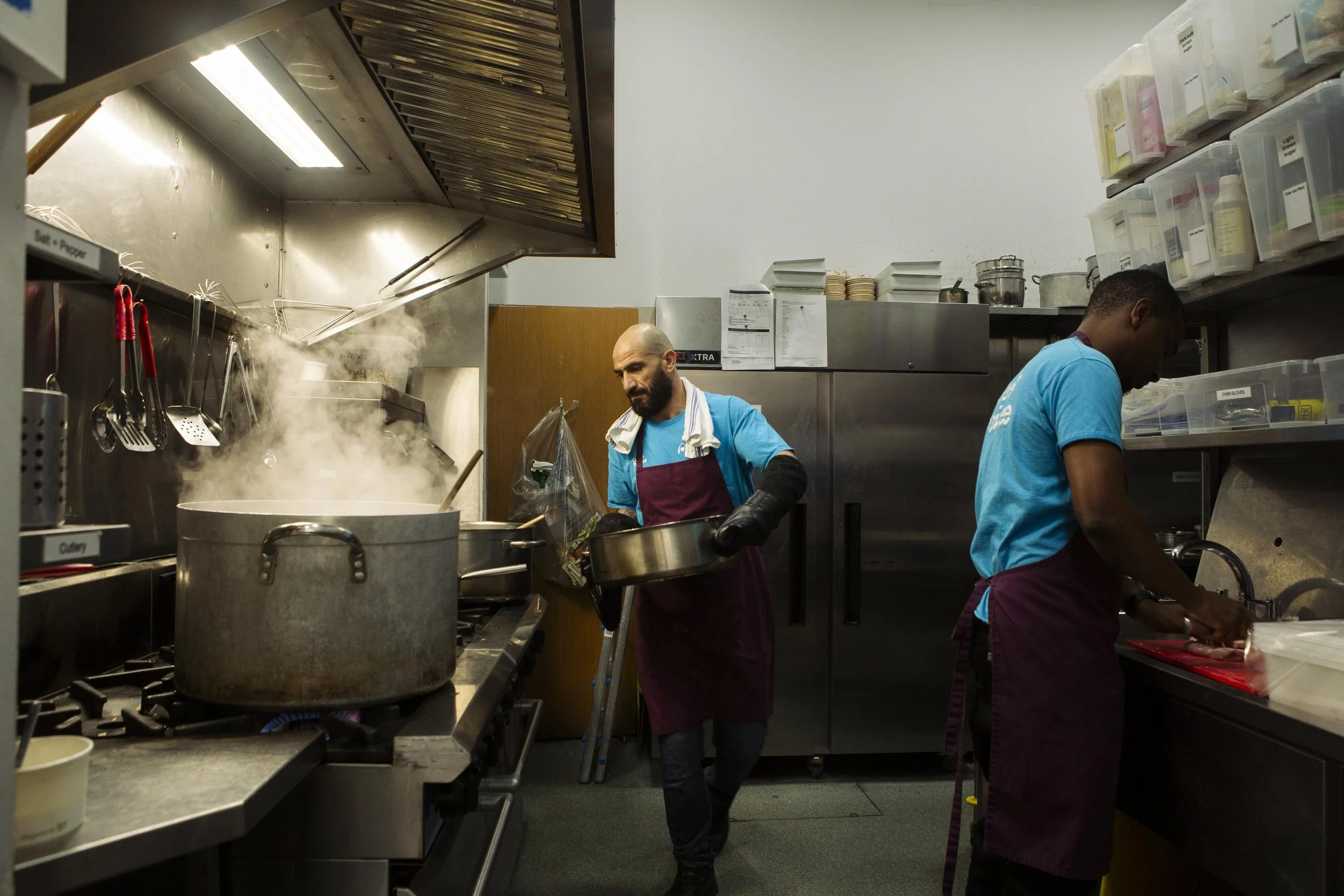 Mohammad from Syria volunteers in the kitchen at Glasgow City Mission weekly cooking meals for thousands of Glasgow's homeless and asylum seekers like him who are stuck in temporary housing and unable to work. 
