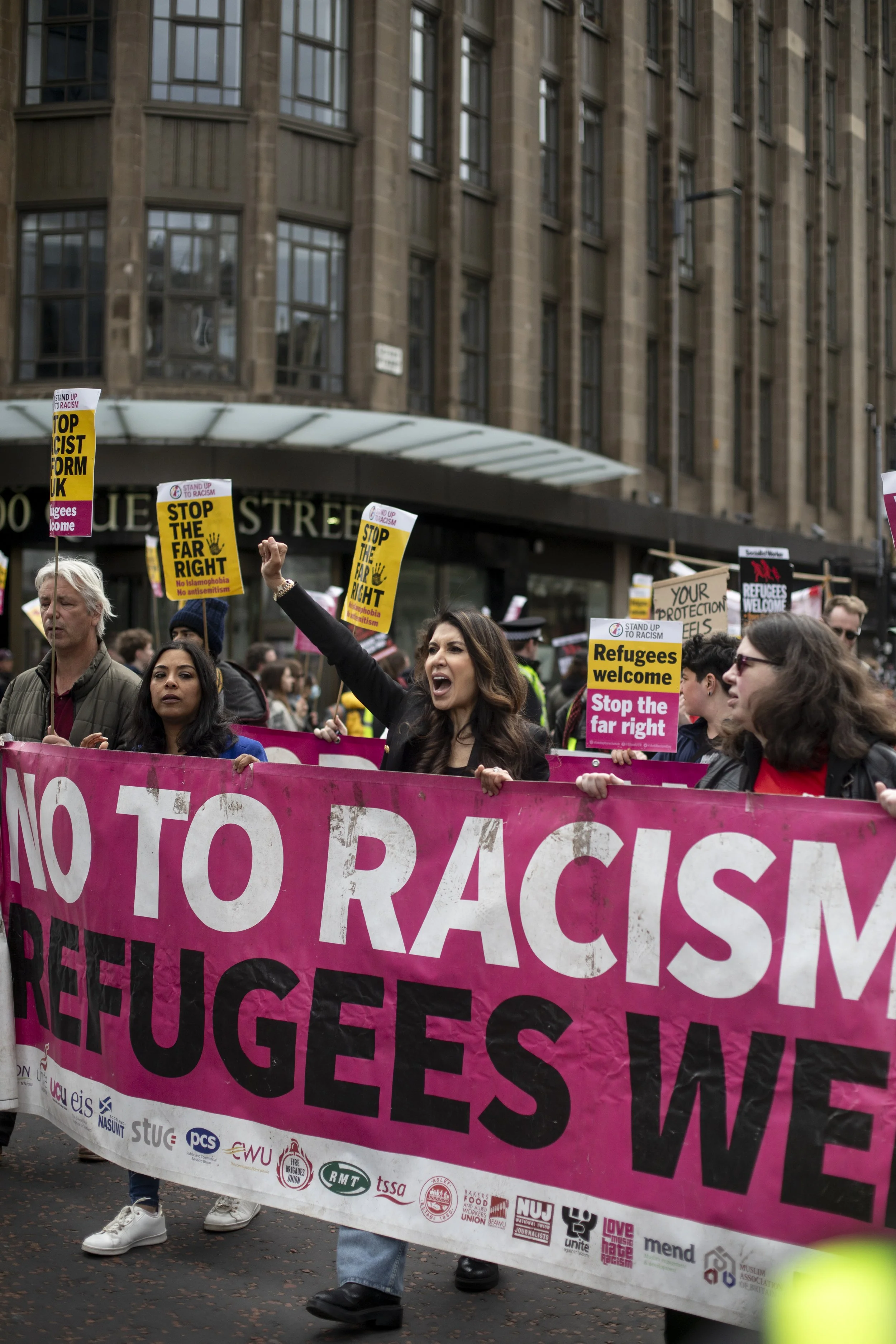 Stand Up To Racism activist Zamard Zahid (centre) marches alongside trade union representatives towards Buchanan Steps during a “day of rage against Reform” following the Scottish Parliament elections on 9 May 2026. At the event, Zahid said: “We the 
