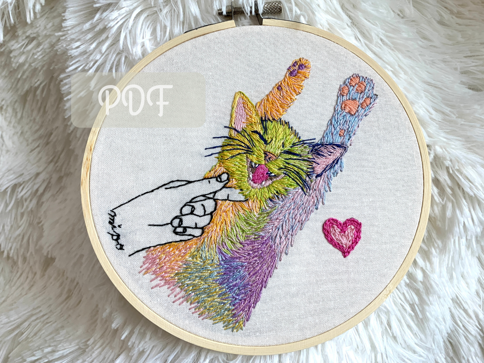 Happy Colorful Kitty Embroidery Pattern (PDF) – Fun Beginner DIY Cat Design, Instant Download