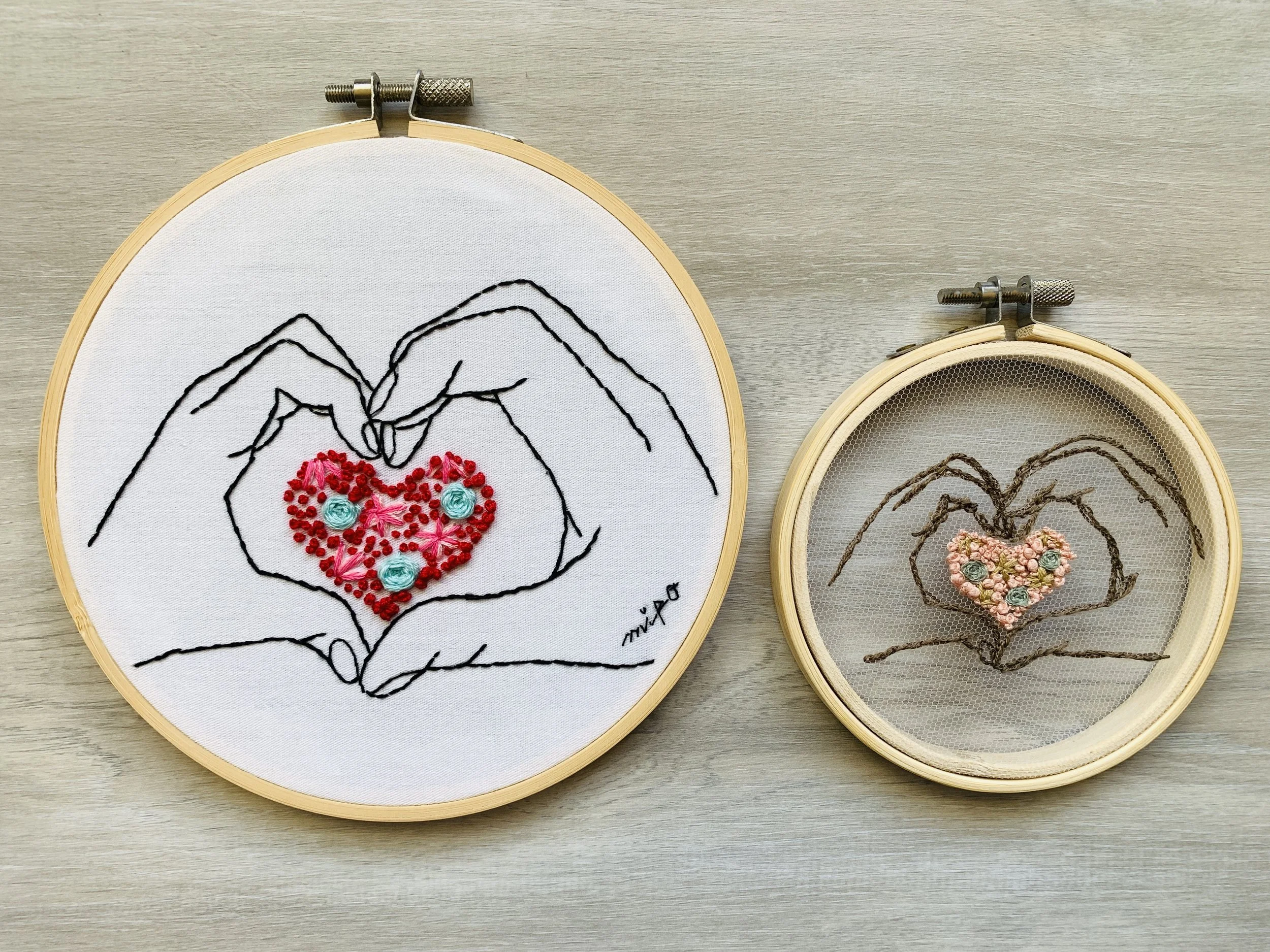 Valentine's day DIY craft Hands & Heart embroidery projects