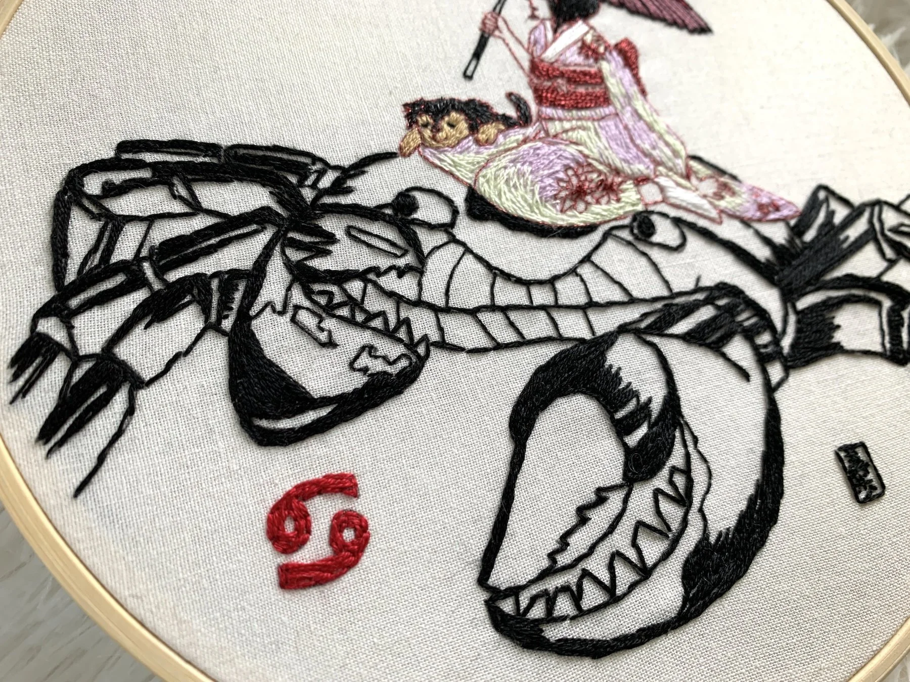 Close up to the cancer zodiac symbol and Japane Sumie style Gigant crab motif.jpeg