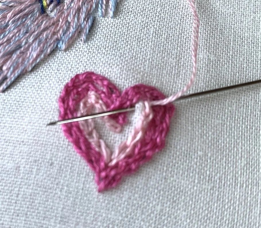 Chain stitch to fill the heart