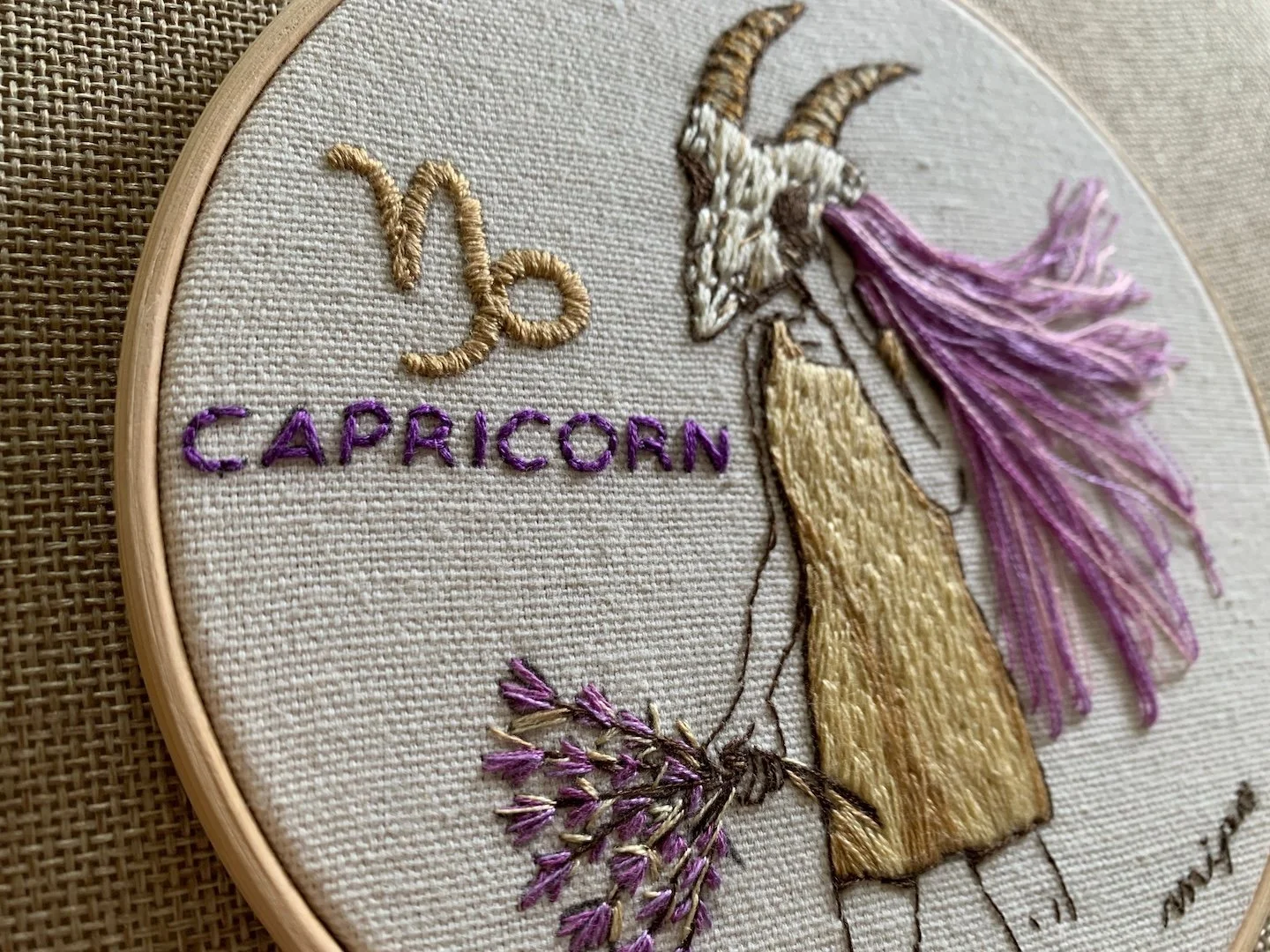 Hand-drawn Capricorn astrology embroidery hoop art.jpeg
