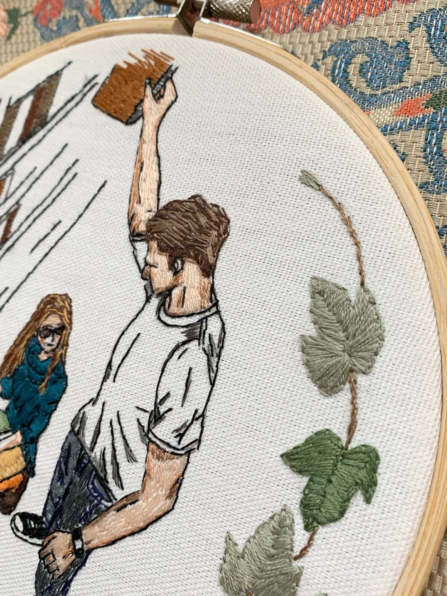 close up view of ivy on embroidery art "Library".jpeg