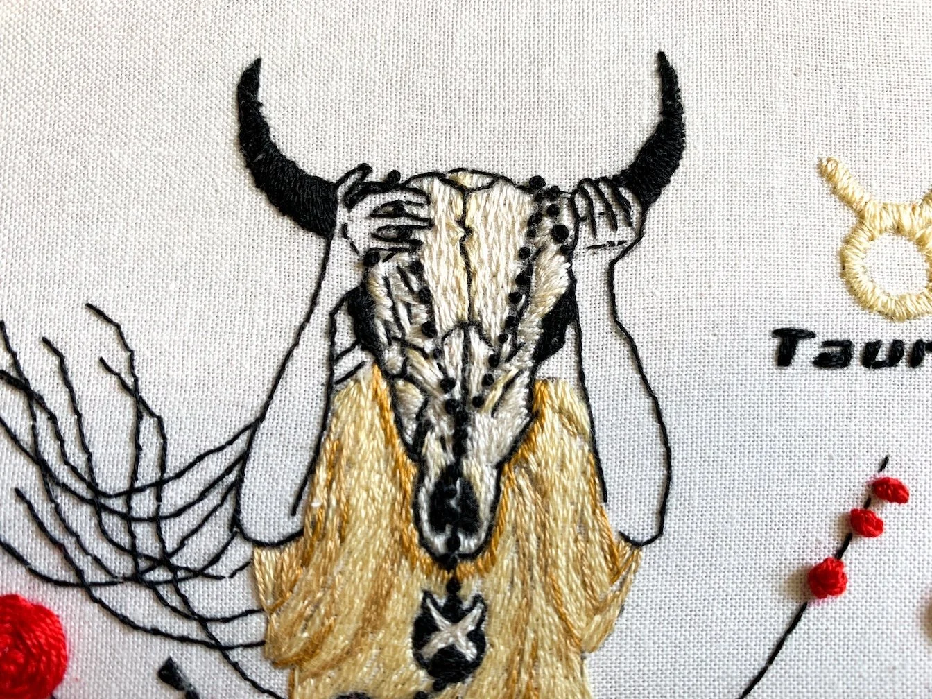 Taurus zodiac girl embroidery hand embroidery details.jpeg