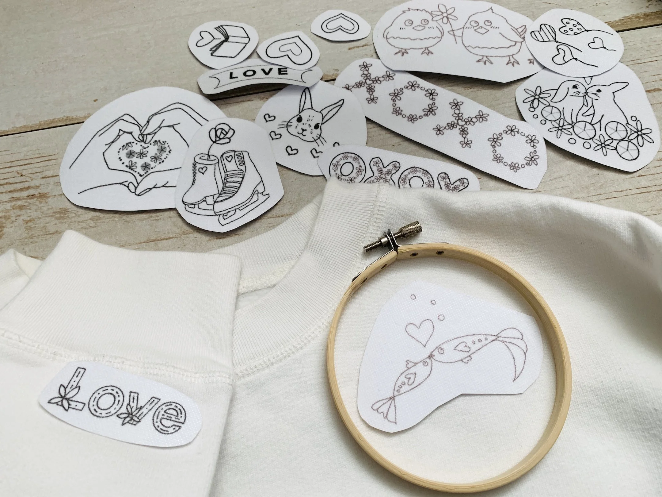 stick fish embroidery motif patch on clothing