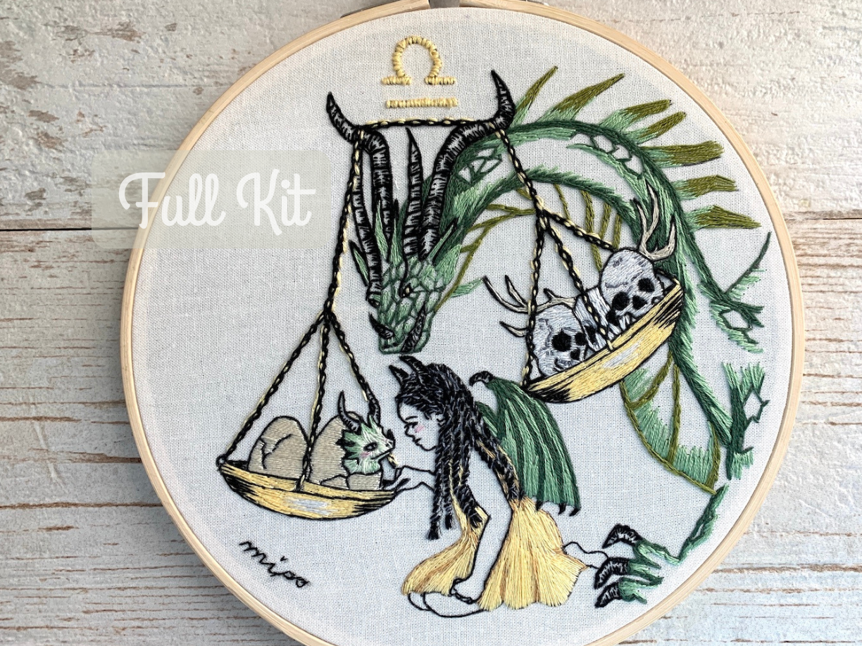 Libra Embroidery Kit – Hand-Drawn Zodiac Design