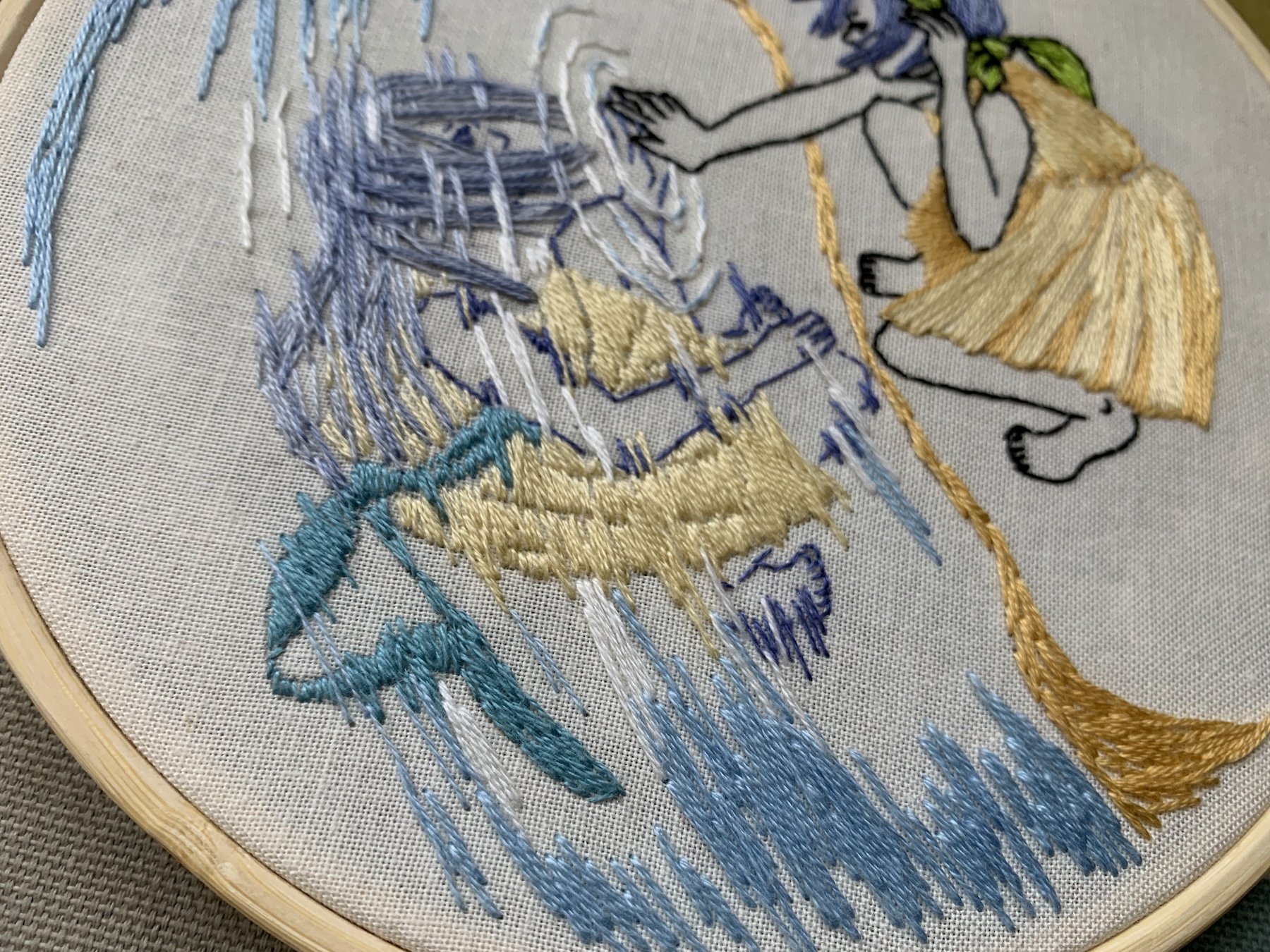 Gemini zodiac embroidery kit with twin figures, water reflection, and symbolic design.jpeg