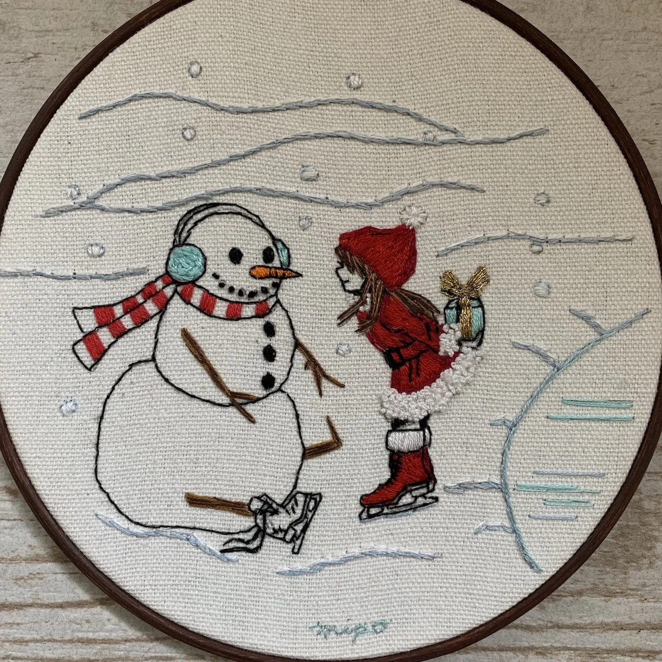 Santa girl and snowman embroidery PDF pattern by mipomipo Thread & Ink