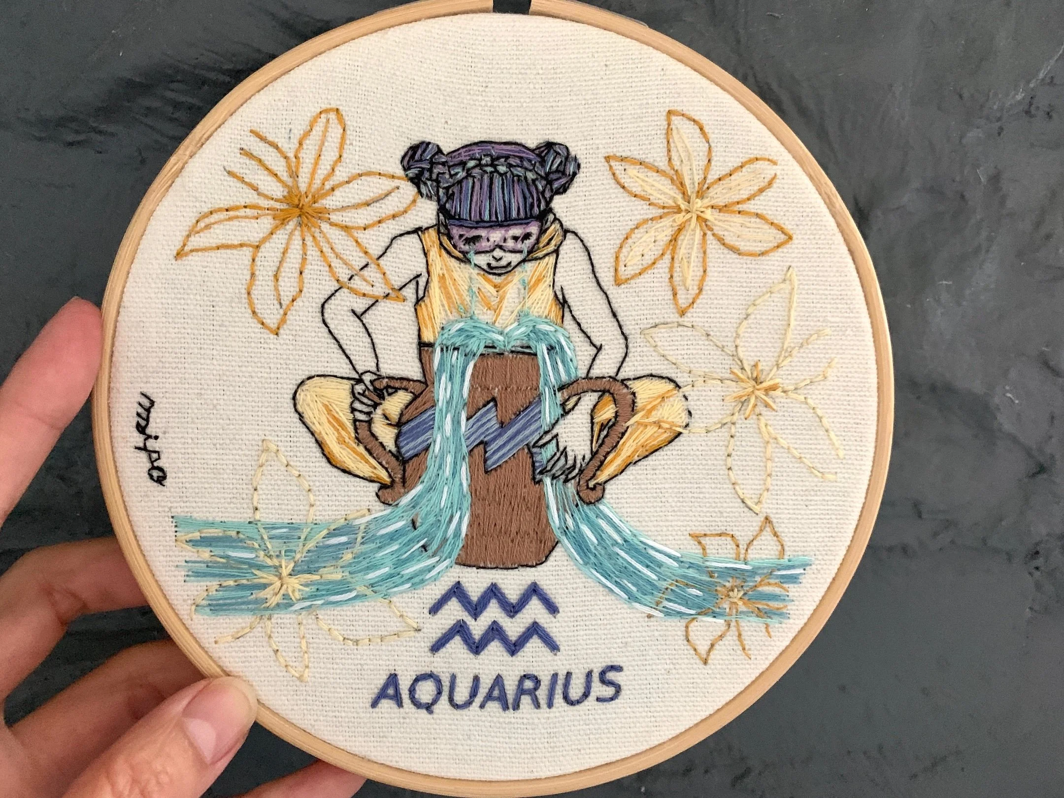 Mysterious zodiac embroidery series Aquarius .jpeg