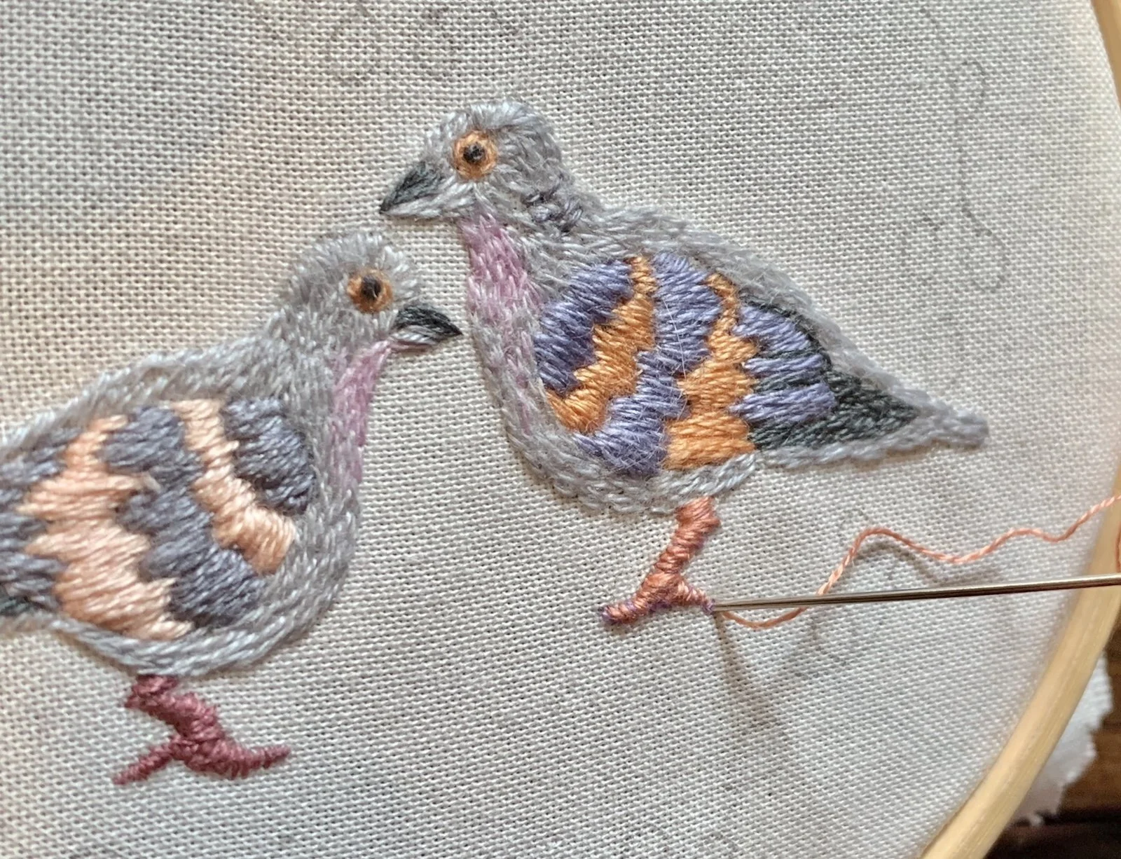 Two turtle dove ornament stitching progress  9.jpg