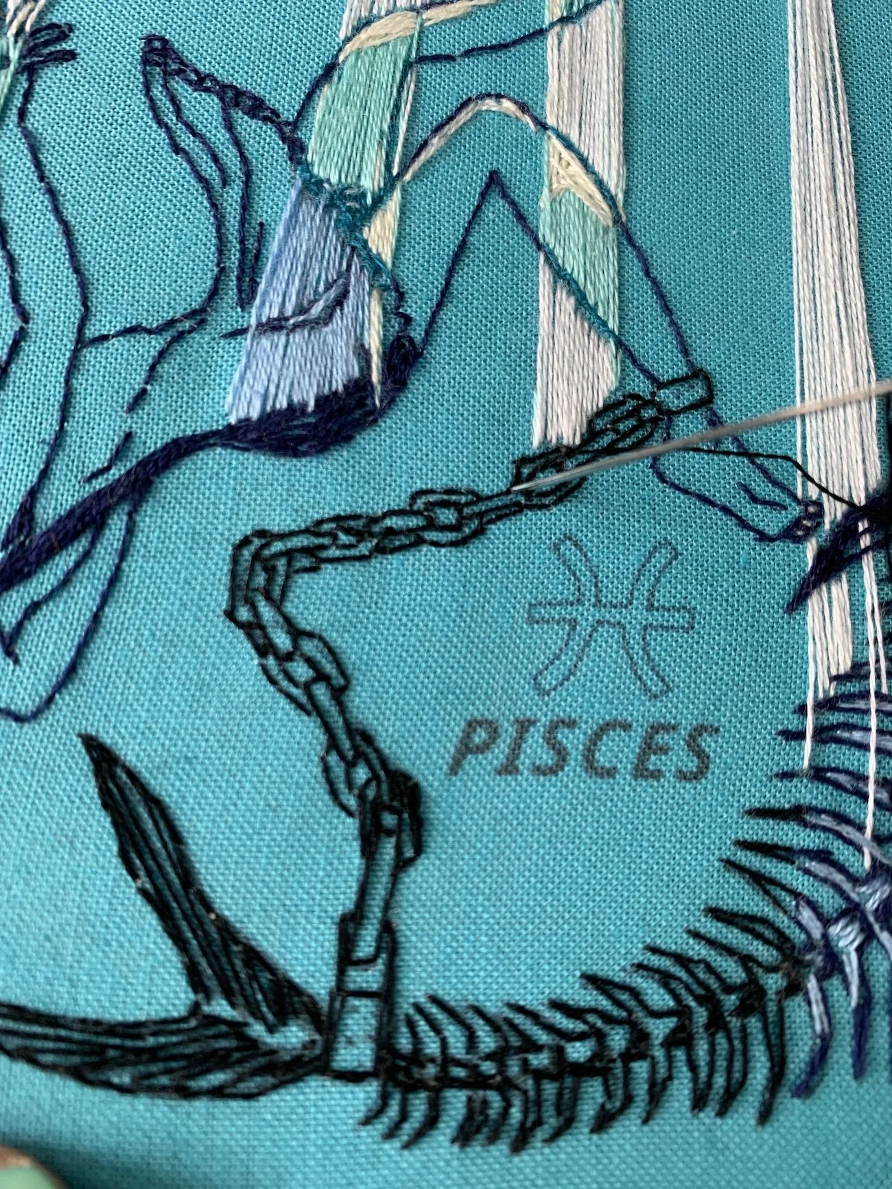 embroidery process- Pieces embroidery kit close up to the chainsjpeg