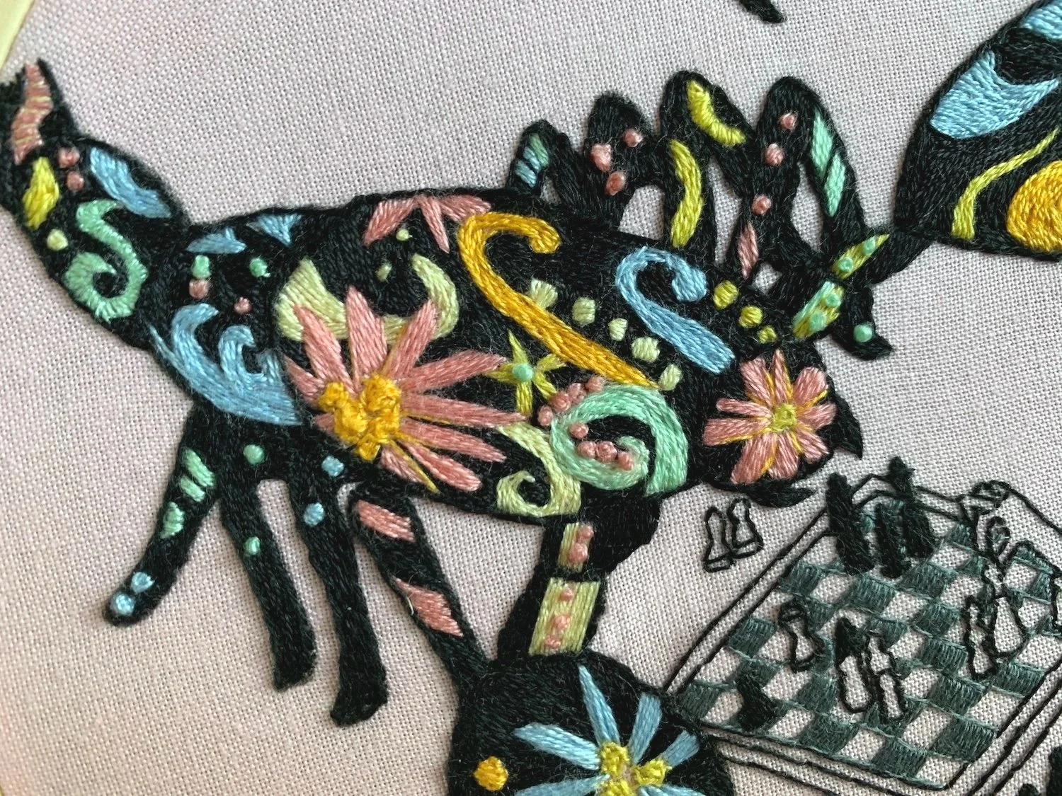close up of Scorpio embroidery kit by mipomipo Thread & Ink