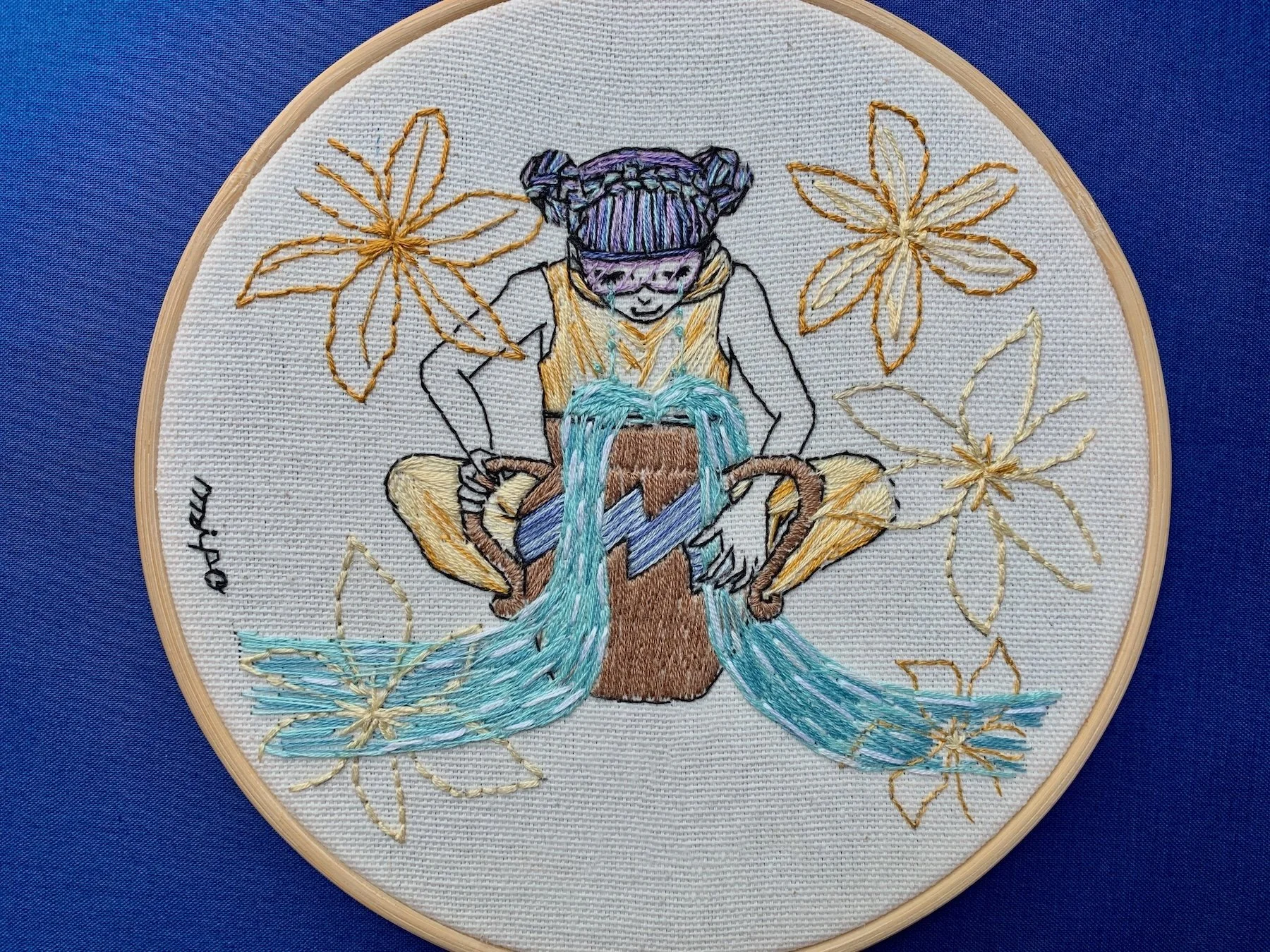 Astrology embroidery kit, The Water Bearer whimsical design.jpg