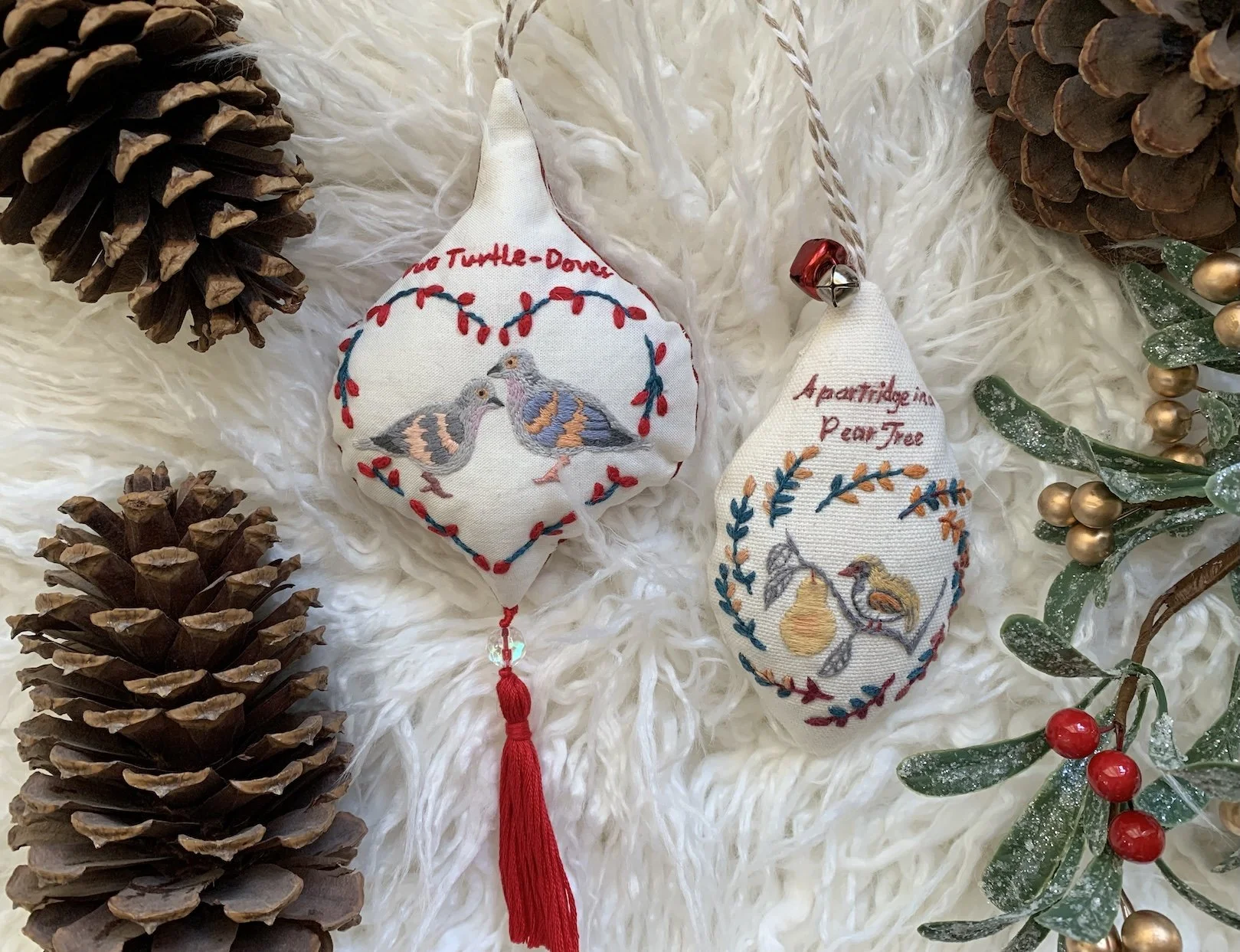 12 days of Christmas DIY embroidery ornament series by mipomipo Thread & Ink