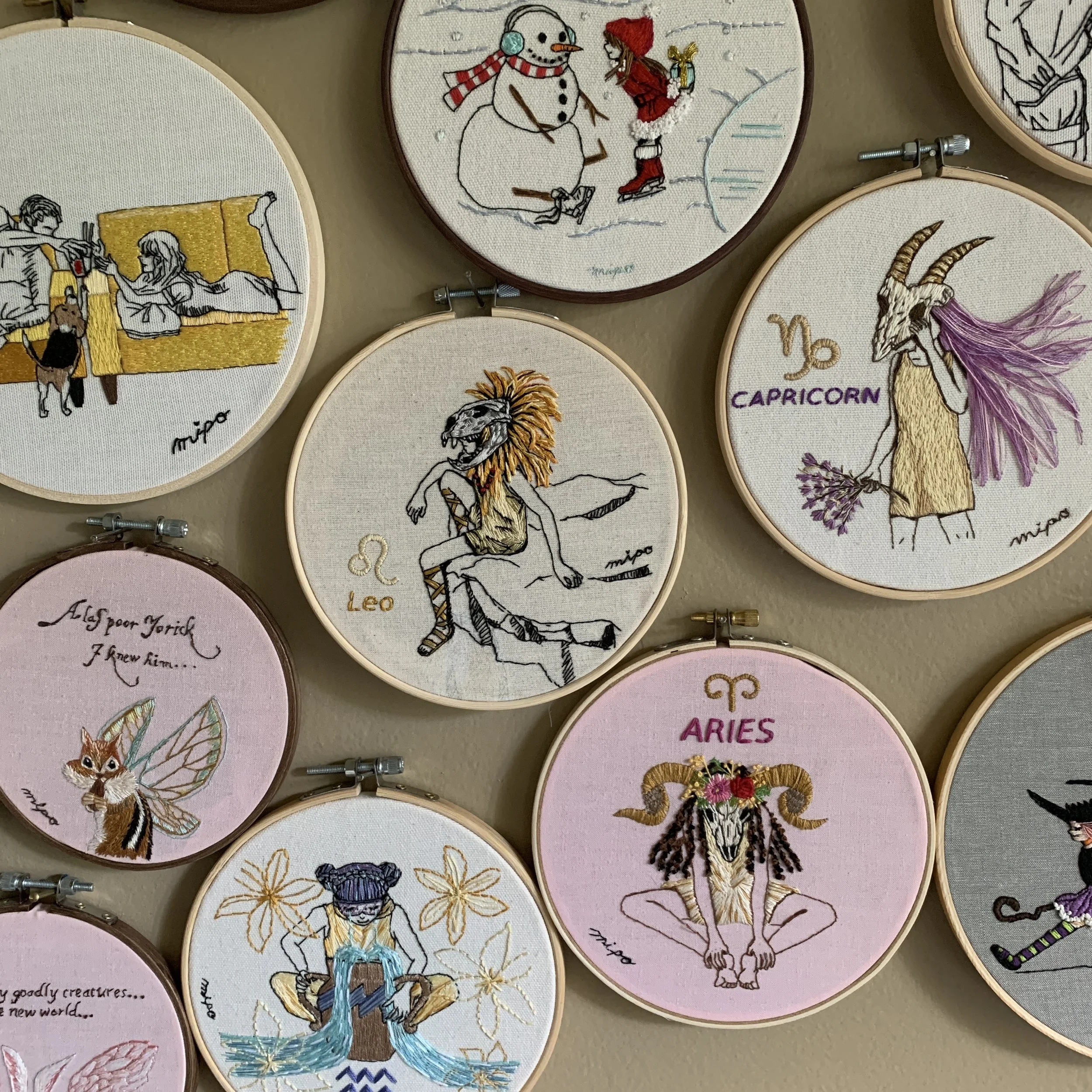 Zodiac girl series hand embroidery on wall .jpeg