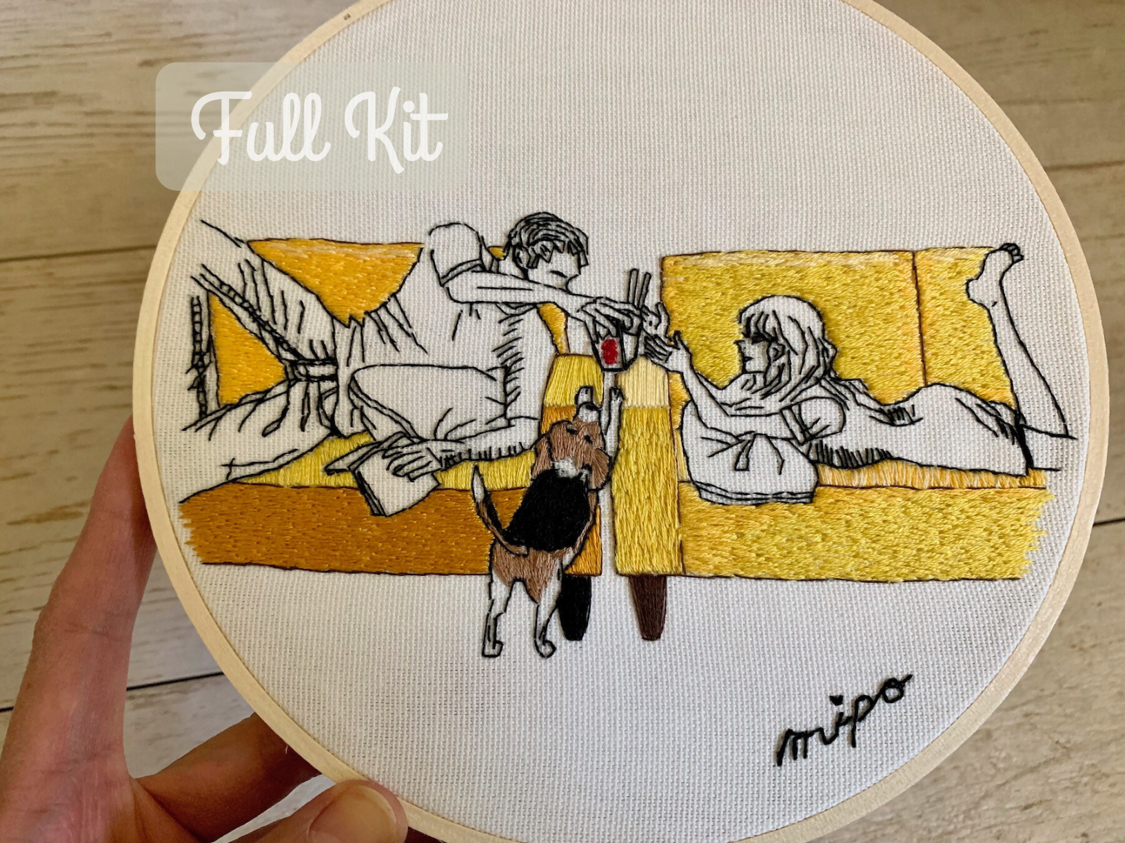 Chinese Takeout Embroidery Kit – Cozy Couple with Puppy Design