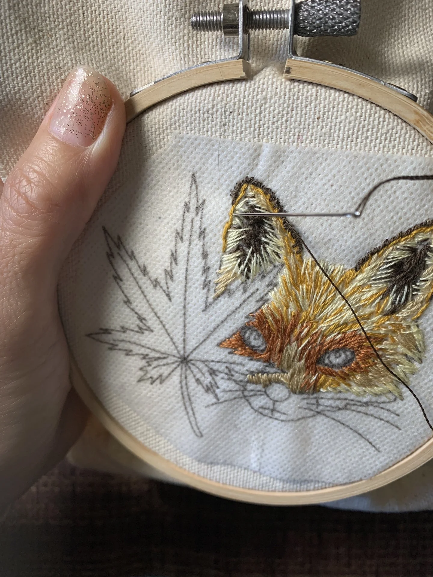 Embroidery process of Cozy autumn animal embroidery kit.jpeg