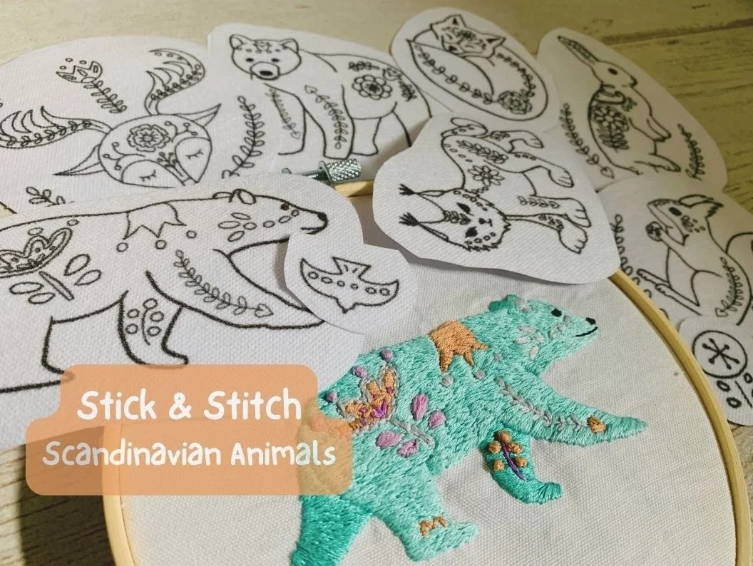 Scandinavian Animal Stick & Stitch Pack – Folk Art Embroidery Patterns