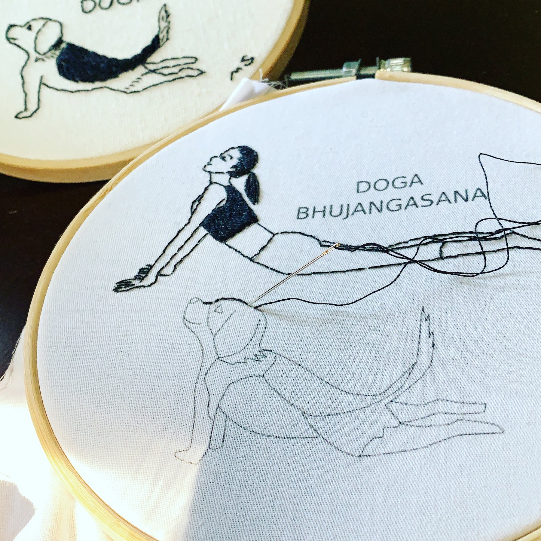 Pre-printed embroidery fabric with dog and girl pose.jpeg