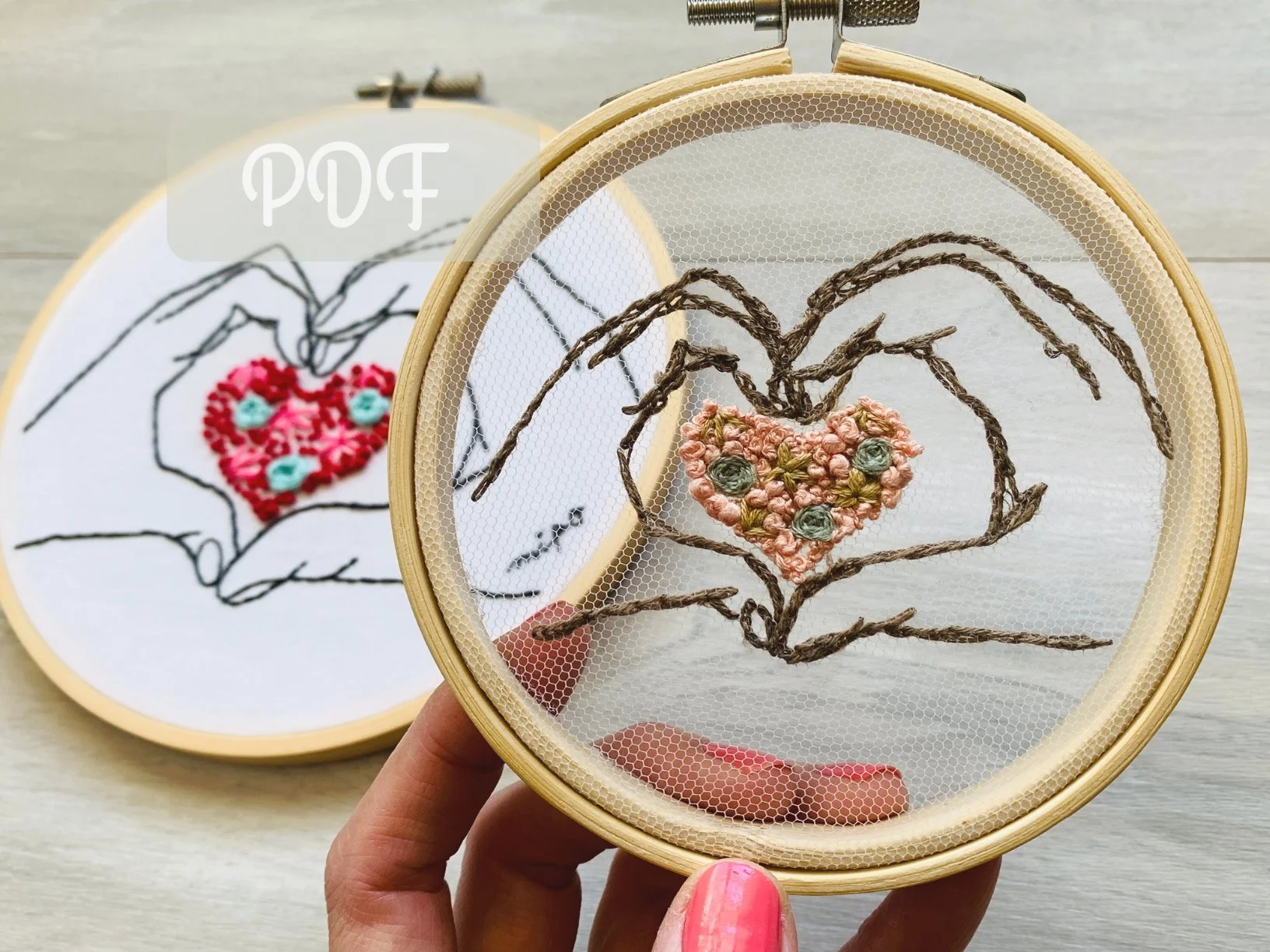 Hands & Heart – Embroidery PDF Pattern (6" Cotton & 4" Tulle Versions)– Love, Family & Connection Motif