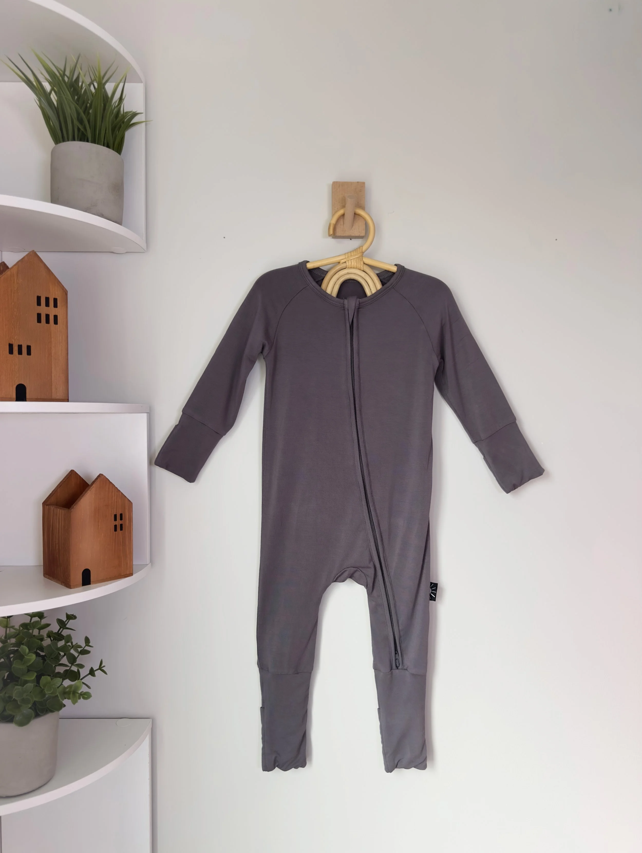 Bamboo Baby Romper with Fold-Over Cuffs & Feet Two-Way Zipper (Slate Cloud)