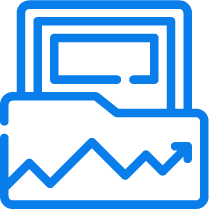 Graph with an upward trending arrow and a laptop or monitor in the background