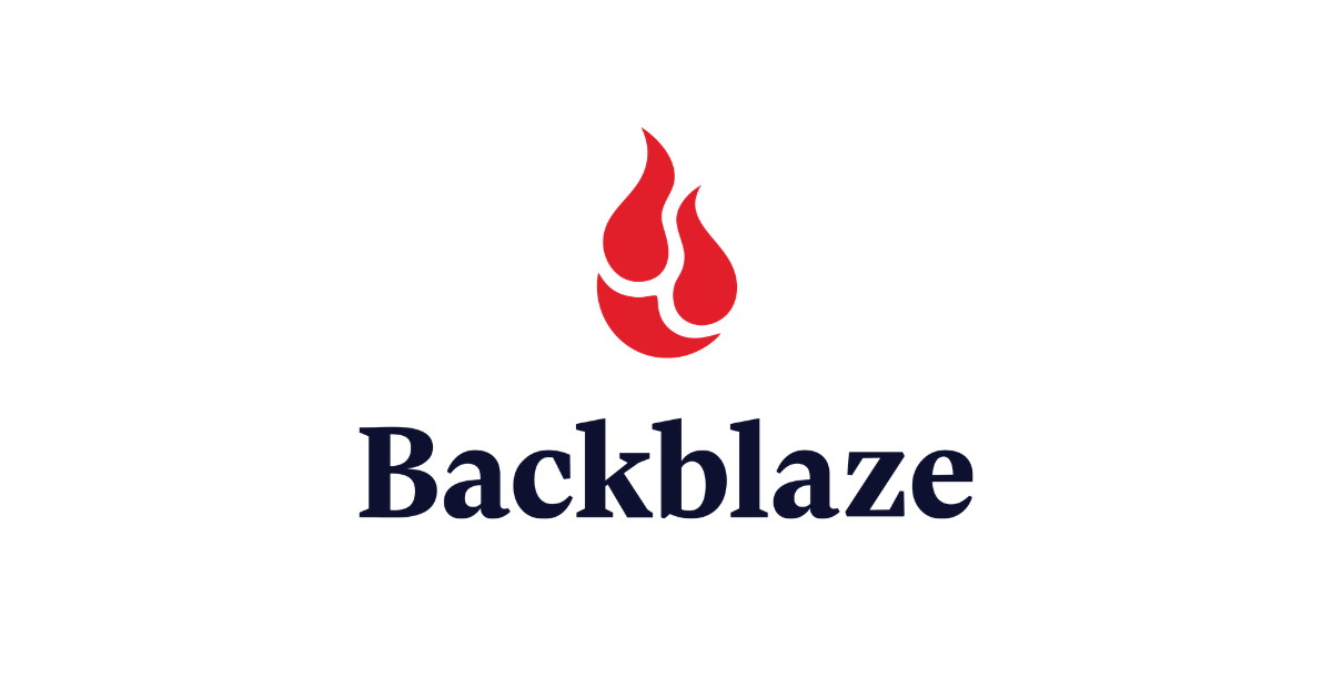 Logo of Backblaze with a red flame icon and black and gray text