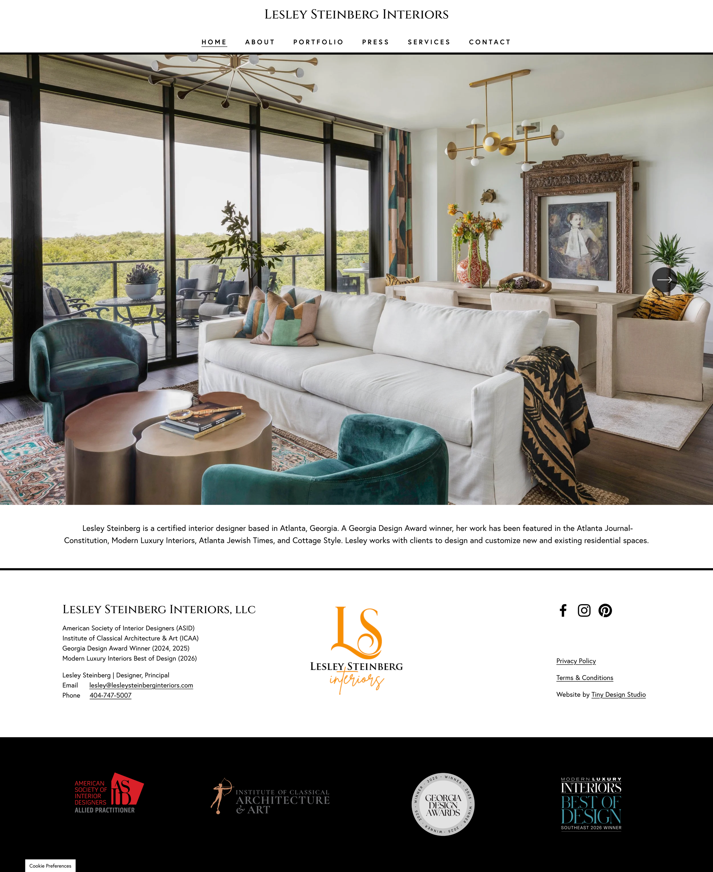 Website home page portfolio image of Lesley Steinberg Interiors, an interior design website created on the Squarespace platform