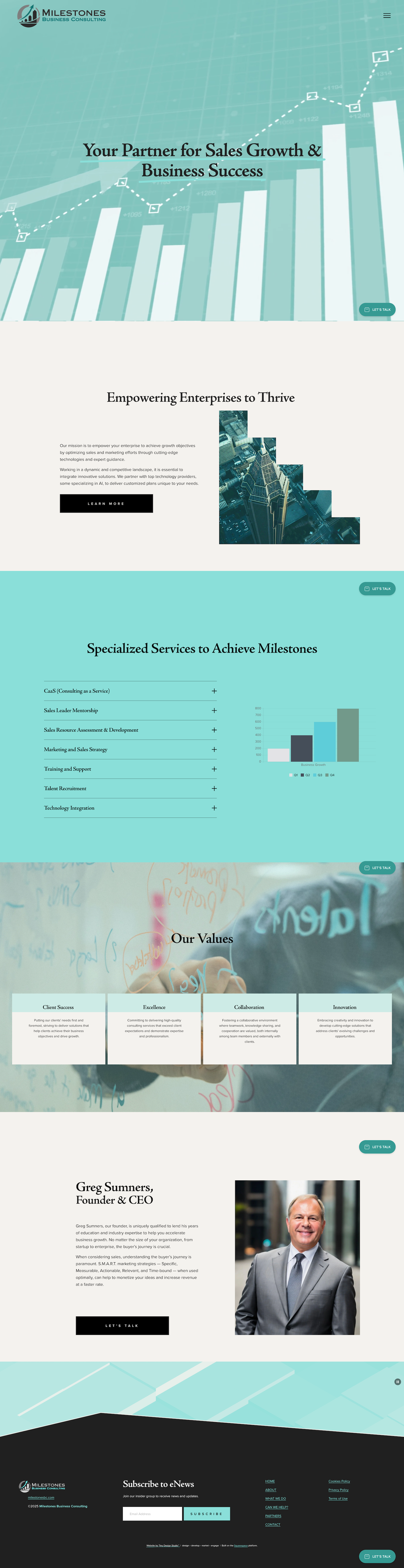 Website home page portfolio image of Milestones Business Consulting, a consulting services website designed on the Squarespace platform