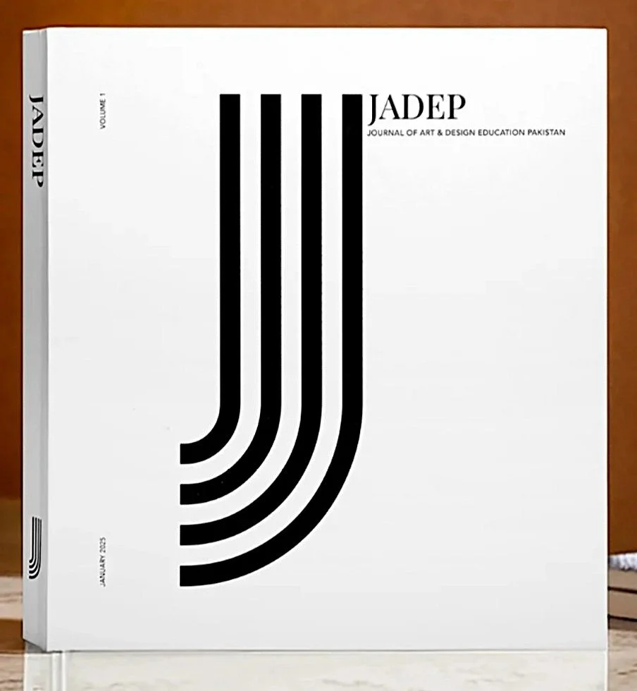 Cover of a journal titled 'JADEP,' the Journal of Art & Design Education Pakistan, with a minimalist black and white geometric design on the cover.