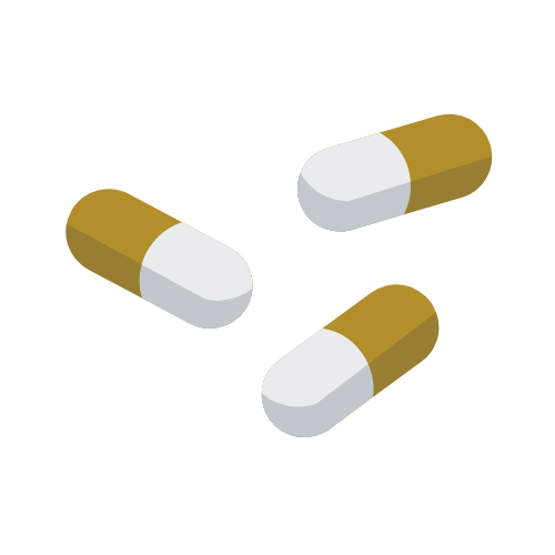 Three capsules with a white and gold color scheme