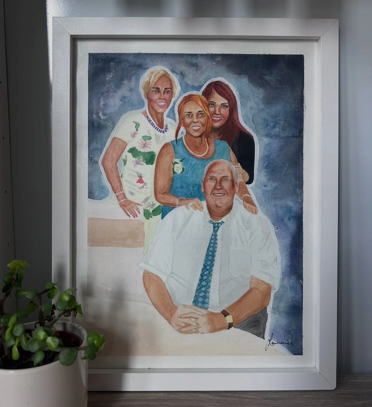 Commission piece completed using watercolours. The client requested I adjust the painting so the main subject&rsquo;s eyes were open. This one was definitely challenging, and due to the reference&rsquo;s quality I needed to stylise the piece. Get in 