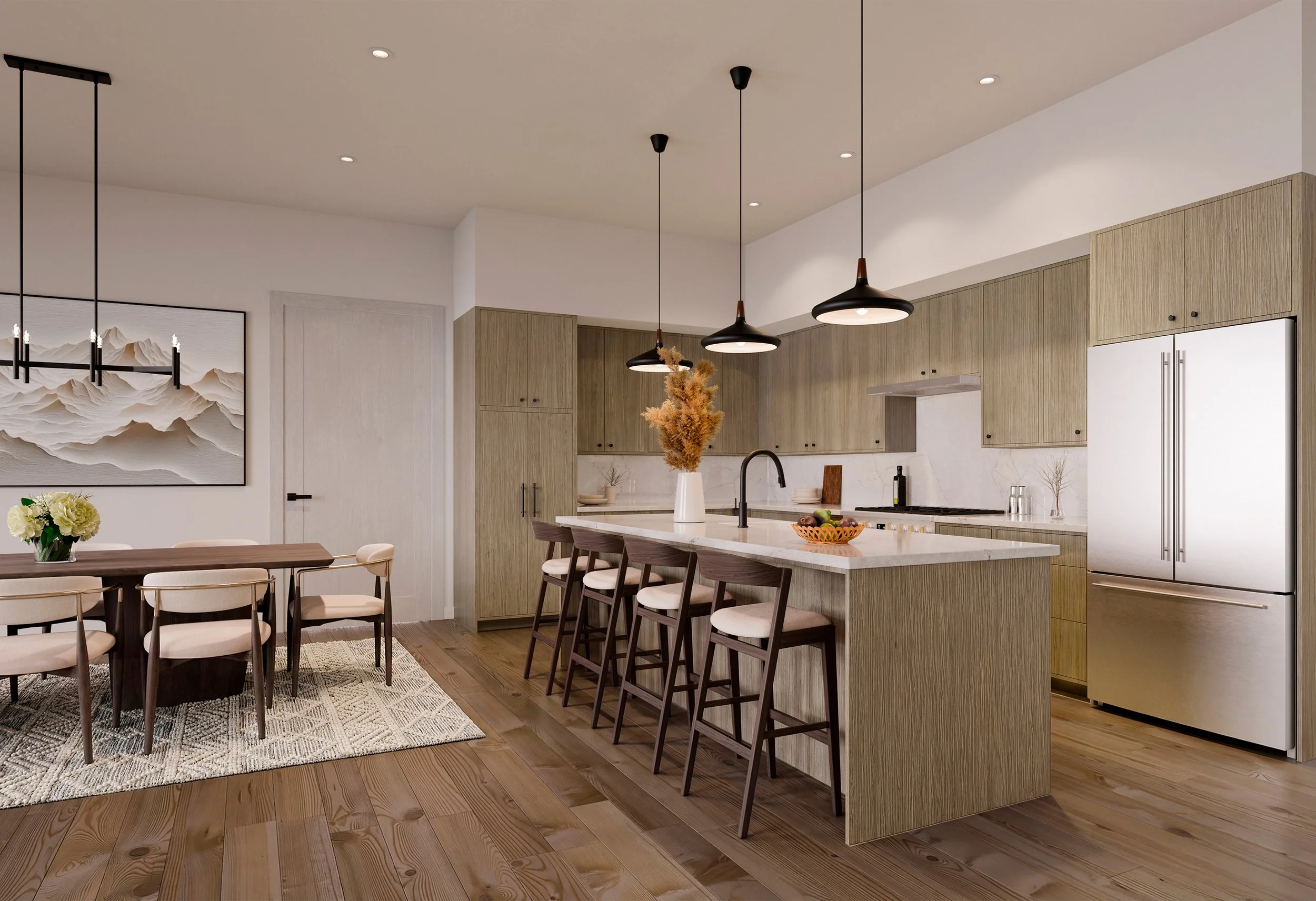 Modern kitchen in a Residence at  Powderline Steamboat Springs, residential community at the base of Steamboat Mountain Resort.