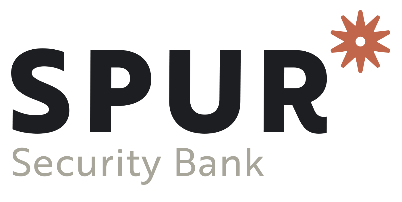 SPUR Security Bank logo with the word 'SPUR' in large dark letters, a red starburst symbol, and 'Security Bank' written below in smaller gray text.