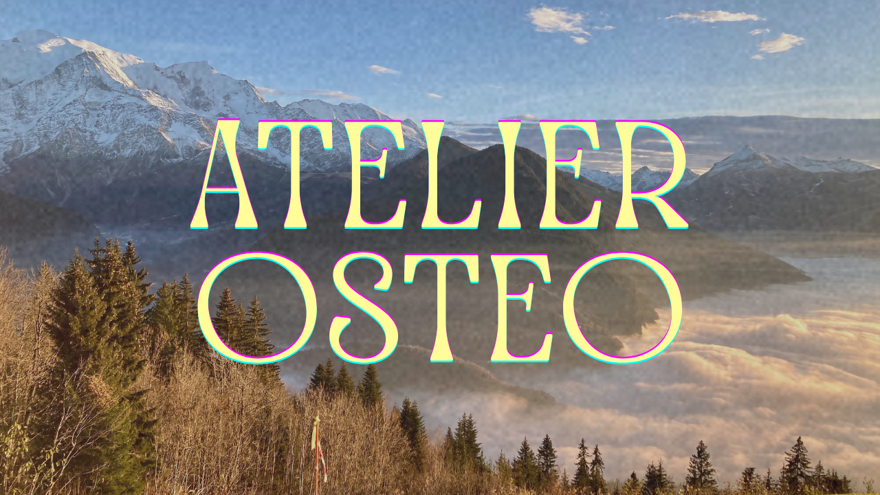 Montagnes, forêt et nuages, avec le texte 'Atelier OSEO'.